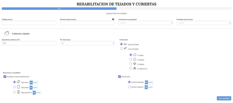 Calculador presupuesto cubierta